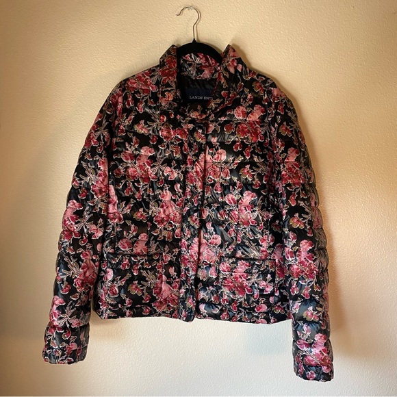 Lands' End Jackets & Blazers - Lands' End Floral Puffer Down Jacket, Size Medium
